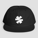 A black snapback cap with a white asterisk logo on the front, displayed against a neutral light gray background.