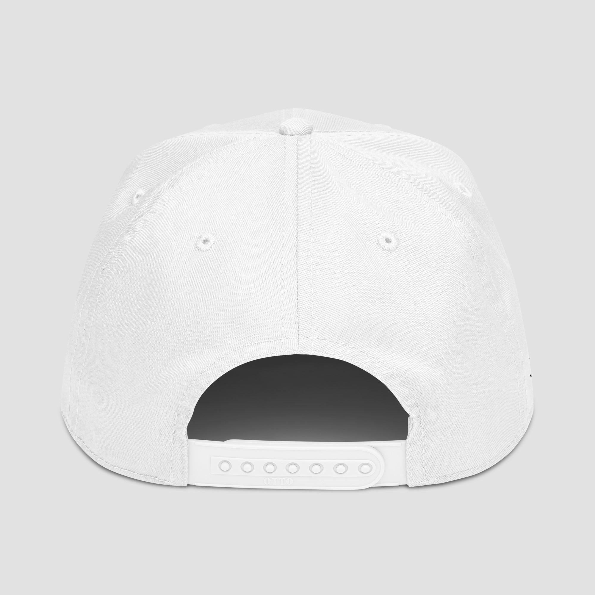White snap-back set against a light gray background