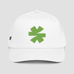 A white baseball cap featuring a green asterisk on the front and a small black 'SENDIT' logo on the side, set against a solid gray background.