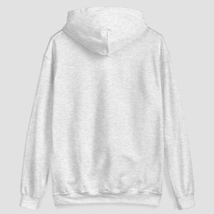 A light gray heather pullover hoodie shown from the back, set against a solid light gray background.