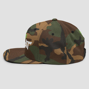 Camouflage baseball cap with a green asterisk on a plain light gray background.